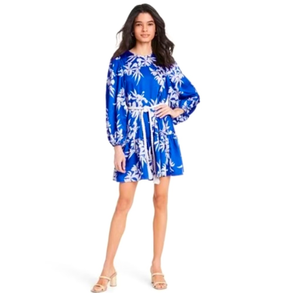 ALEXIS x Target floral long sleeve rope belt tiered dress, size large